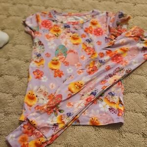 Posh Peanut Floral and Chick Pajama Set - Purple and Multicolor Bamboo